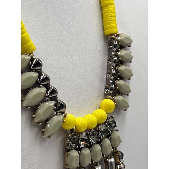 J. Crew Colorful Yellow Sage Green Gray Rhinestone Statement Gold Tone Necklace - Picture 8 of 16
